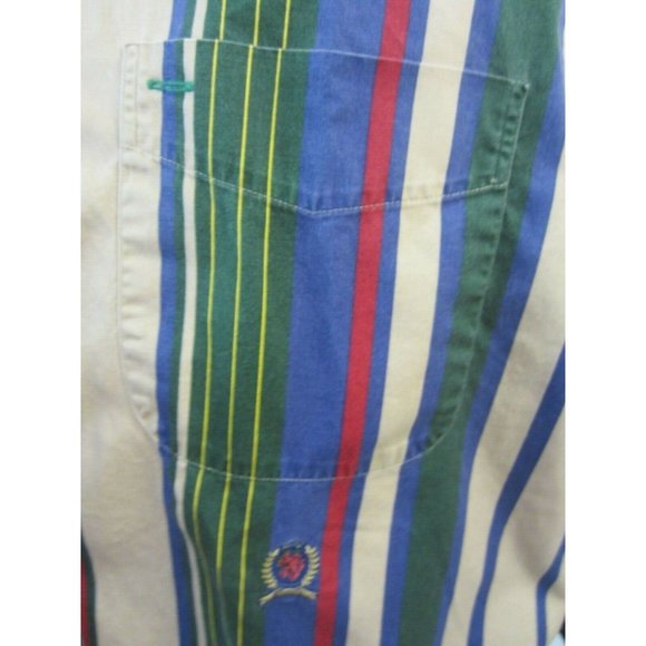TOMMY HILFIGER Men shirt long sleeve vintage 1990s pit to pit 26 L slim striped - Picture 5 of 12